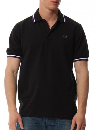 Polo Fred Perry - Preto/ Roxo - Branco